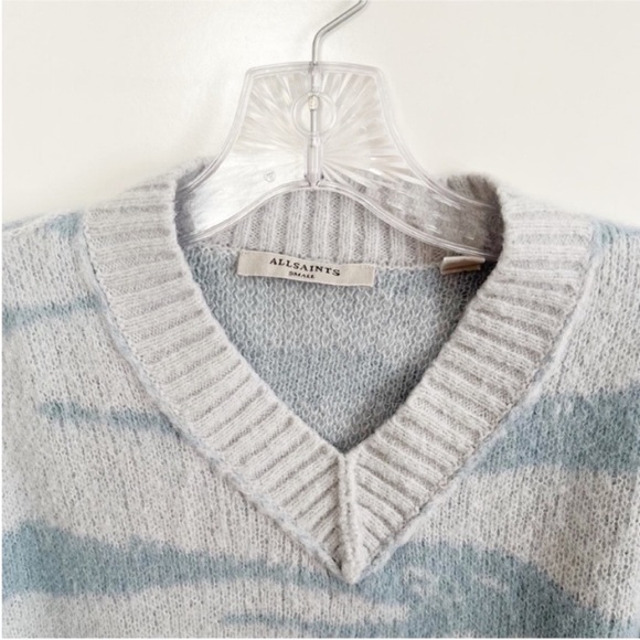 Allsaints Tiga Sweater blue v neck pullover tiger stripe alpaca wool - Picture 5 of 8